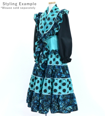 Kids Flamenco Tiered Skirt and Double Frilled Shawl Set / Dots & Roses / Light Blue & Black / JFPSp-3