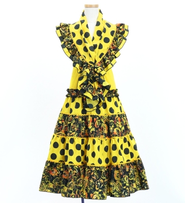 Kids Flamenco Tiered Skirt and Double Frilled Shawl Set / Dots & Roses / Yellow & Black / JFPSp-4