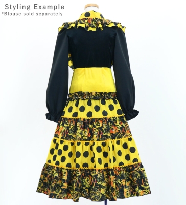 Kids Flamenco Tiered Skirt and Double Frilled Shawl Set / Dots & Roses / Yellow & Black / JFPSp-4