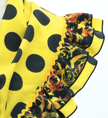 Kids Flamenco Tiered Skirt and Double Frilled Shawl Set / Dots & Roses / Yellow & Black / JFPSp-4
