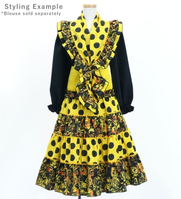 Kids Flamenco Tiered Skirt and Double Frilled Shawl Set / Dots & Roses / Yellow & Black / JFPSp-4
