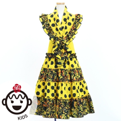 Kids Flamenco Tiered Skirt and Double Frilled Shawl Set / Dots & Roses / Yellow & Black / JFPSp-4