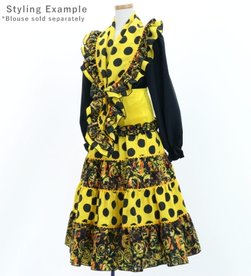 Kids Flamenco Tiered Skirt and Double Frilled Shawl Set / Dots & Roses / Yellow & Black / JFPSp-4