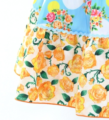 Kids Flamenco Tiered Skirt and Double Frilled Shawl Set / Bouquet & Dots / Light Blue & Orange / JFPSp-5