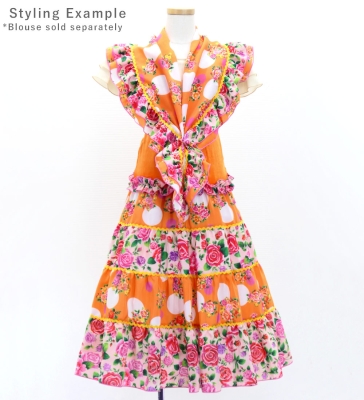 Kids Flamenco Tiered Skirt and Double Frilled Shawl Set / Bouquet & Dots / Light Orange & Pink / JFPSp-6