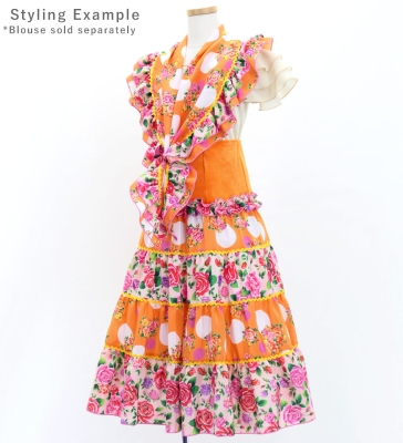 Kids Flamenco Tiered Skirt and Double Frilled Shawl Set / Bouquet & Dots / Light Orange & Pink / JFPSp-6