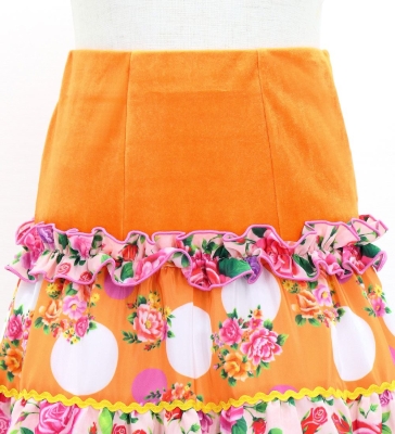 Kids Flamenco Tiered Skirt and Double Frilled Shawl Set / Bouquet & Dots / Light Orange & Pink / JFPSp-6