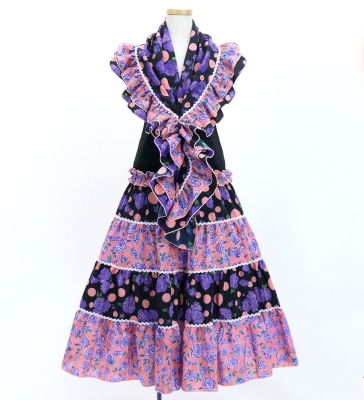 Kids Flamenco Tiered Skirt and Double Frilled Shawl Set / Roses & Dots / Purple & Pink / JFPSp-7
