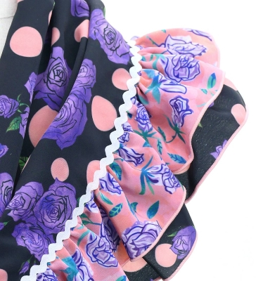 Kids Flamenco Tiered Skirt and Double Frilled Shawl Set / Roses & Dots / Purple & Pink / JFPSp-7