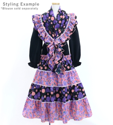 Kids Flamenco Tiered Skirt and Double Frilled Shawl Set / Roses & Dots / Purple & Pink / JFPSp-7