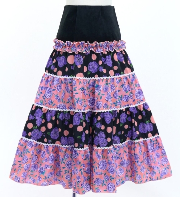 Kids Flamenco Tiered Skirt and Double Frilled Shawl Set / Roses & Dots / Purple & Pink / JFPSp-7