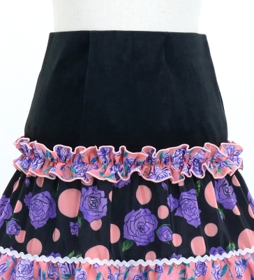 Kids Flamenco Tiered Skirt and Double Frilled Shawl Set / Roses & Dots / Purple & Pink / JFPSp-7