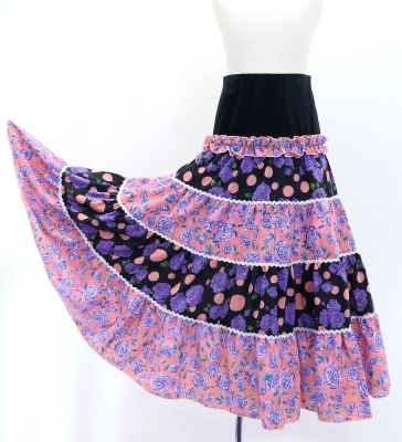 Kids Flamenco Tiered Skirt and Double Frilled Shawl Set / Roses & Dots / Purple & Pink / JFPSp-7