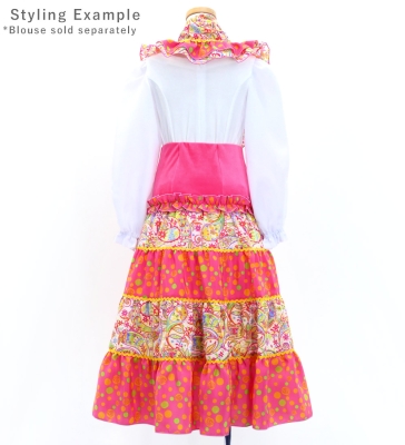 Kids Flamenco Tiered Skirt and Double Frilled Shawl Set / Paisley & Dots / Pink & Yellow / JFPSp-8