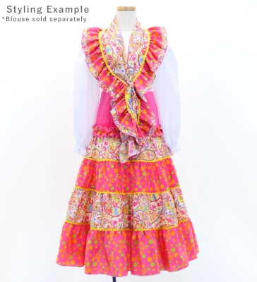 Kids Flamenco Tiered Skirt and Double Frilled Shawl Set / Paisley & Dots / Pink & Yellow / JFPSp-8