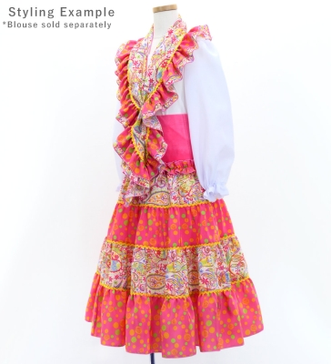 Kids Flamenco Tiered Skirt and Double Frilled Shawl Set / Paisley & Dots / Pink & Yellow / JFPSp-8
