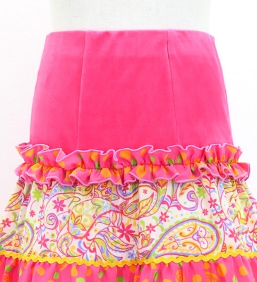 Kids Flamenco Tiered Skirt and Double Frilled Shawl Set / Paisley & Dots / Pink & Yellow / JFPSp-8