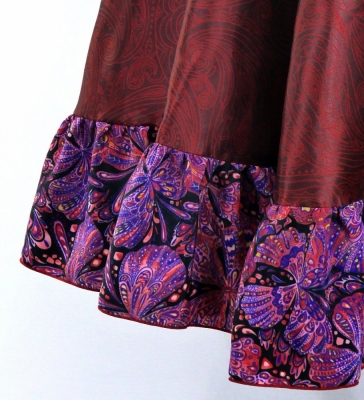 Circular Flamenco Skirt with Frills / Paisley / Red & Pink / JFS-10