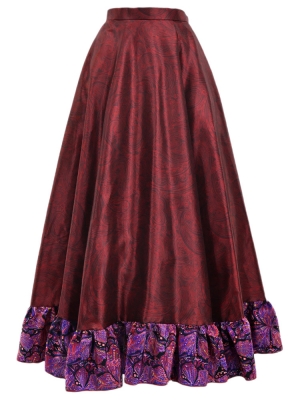 Circular Flamenco Skirt with Frills / Paisley / Red & Pink / JFS-10