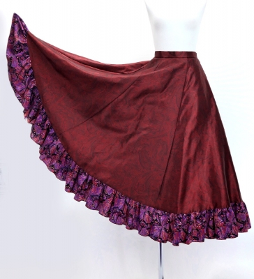 Circular Flamenco Skirt with Frills / Paisley / Red & Pink / JFS-10