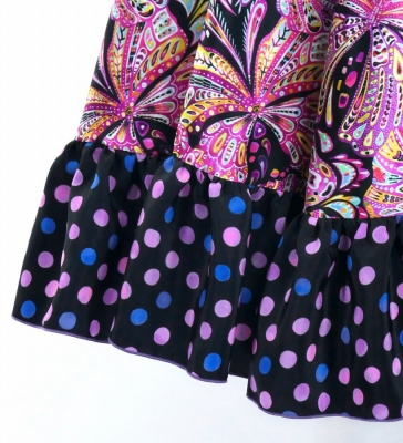 Circular Flamenco Skirt with Frills / Butterfly Paisley / Purple / JFS-14