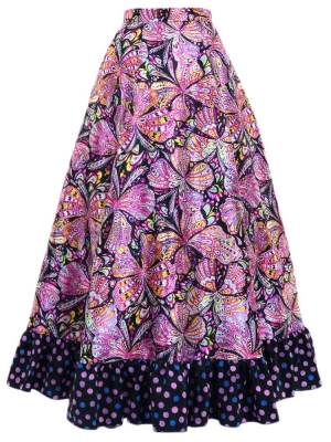 Circular Flamenco Skirt with Frills / Butterfly Paisley / Purple / JFS-14
