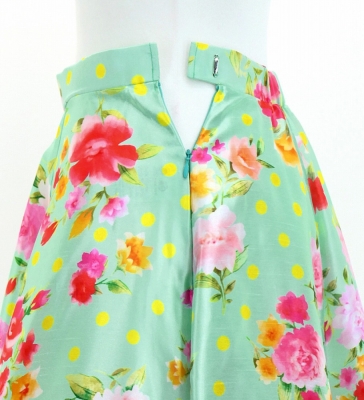 Circular Flamenco Skirt with Frills / Roses & Carnations / Light Green / JFS-22