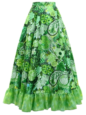 Circular Flamenco Skirt with Frills / Patchwork Style / Green / JFS-24