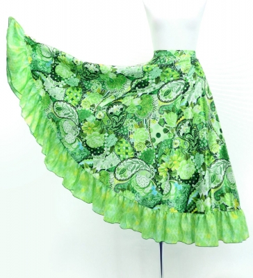 Circular Flamenco Skirt with Frills / Patchwork Style / Green / JFS-24