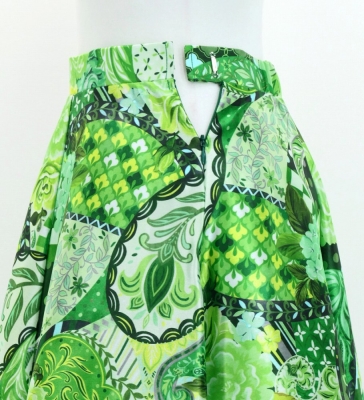 Circular Flamenco Skirt with Frills / Patchwork Style / Green / JFS-24