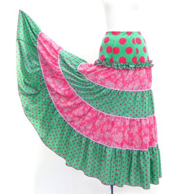Flamenco Tiered Skirt / Dots & Roses / Turquoise & Pink / FS-29