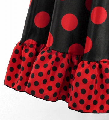 Circular Flamenco Skirt with Frills / Polka Dots / Black & Red / JFS-2