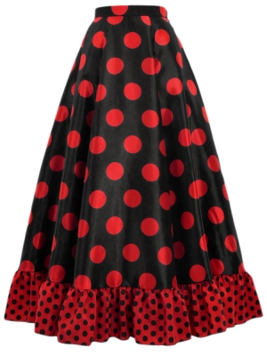 Circular Flamenco Skirt with Frills / Polka Dots / Black & Red / JFS-2