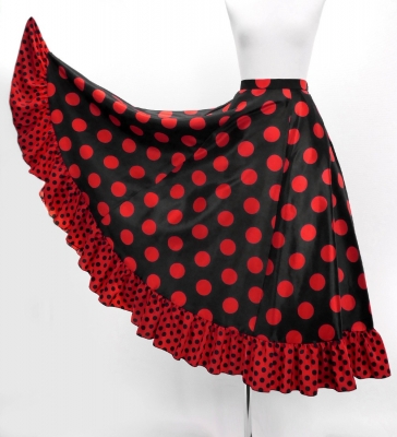 Circular Flamenco Skirt with Frills / Polka Dots / Black & Red / JFS-2