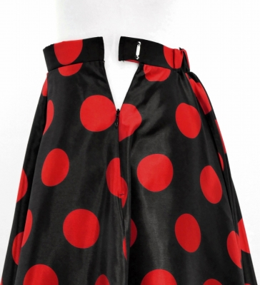 Circular Flamenco Skirt with Frills / Polka Dots / Black & Red / JFS-2