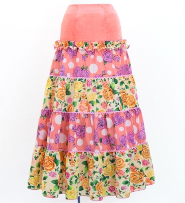 Flamenco Tiered Skirt / Roses / Pink & Beige / FS-33