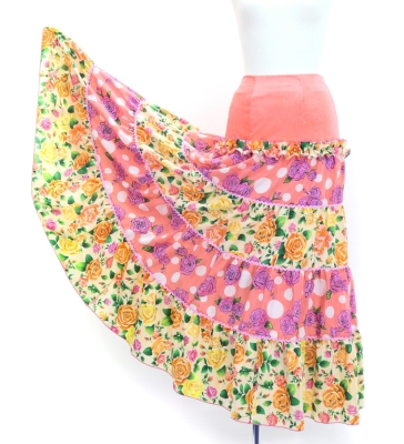 Flamenco Tiered Skirt / Roses / Pink & Beige / FS-33
