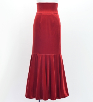 Flamenco High Waist Mermaid Skirt / Solid Dark Red2 / FS-34