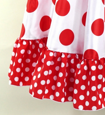 Circular Flamenco Skirt with Frills / Polka Dots / White & Red / JFS-3