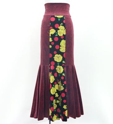 Flamenco High Waist Mermaid Skirt / Paisley & Dots & Roses / FS-47