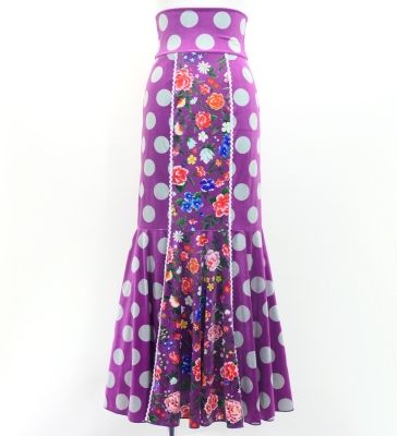 Flamenco High Waist Mermaid Skirt / Dots & Roses / FS-50