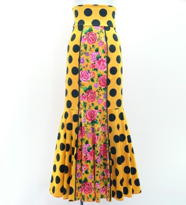Flamenco High Waist Mermaid Skirt / Dots & Roses / FS-51