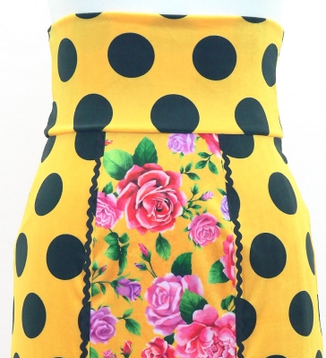 Flamenco High Waist Mermaid Skirt / Dots & Roses / FS-51