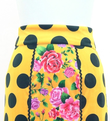 Flamenco High Waist Mermaid Skirt / Dots & Roses / FS-51