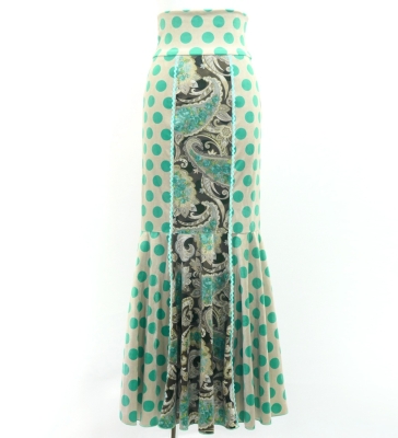Flamenco High Waist Mermaid Skirt / Dots & Paisley / FS-52