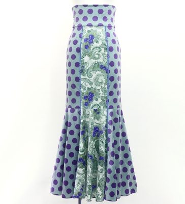 Flamenco High Waist Mermaid Skirt / Dots & Paisley / FS-53