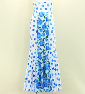 Flamenco High Waist Mermaid Skirt / Dots & Roses / FS-54