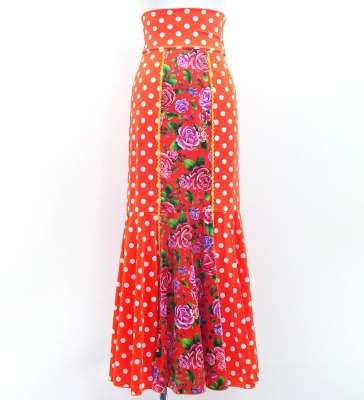 Flamenco High Waist Mermaid Skirt / Dots & Roses / FS-56