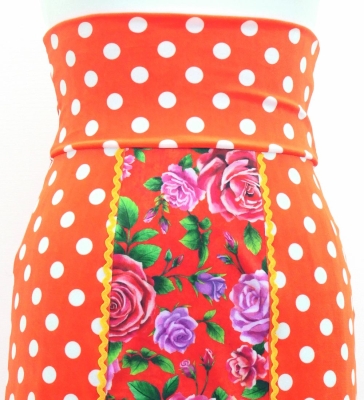 Flamenco High Waist Mermaid Skirt / Dots & Roses / FS-56