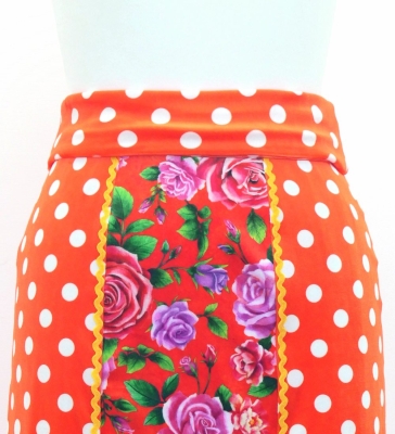 Flamenco High Waist Mermaid Skirt / Dots & Roses / FS-56